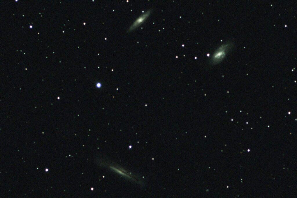 The Leo Triplet galaxies — M65, M66, and NGC 3628 — imaged from a Bortle 9 backyard in Florida using an Optolong L-Pro filter